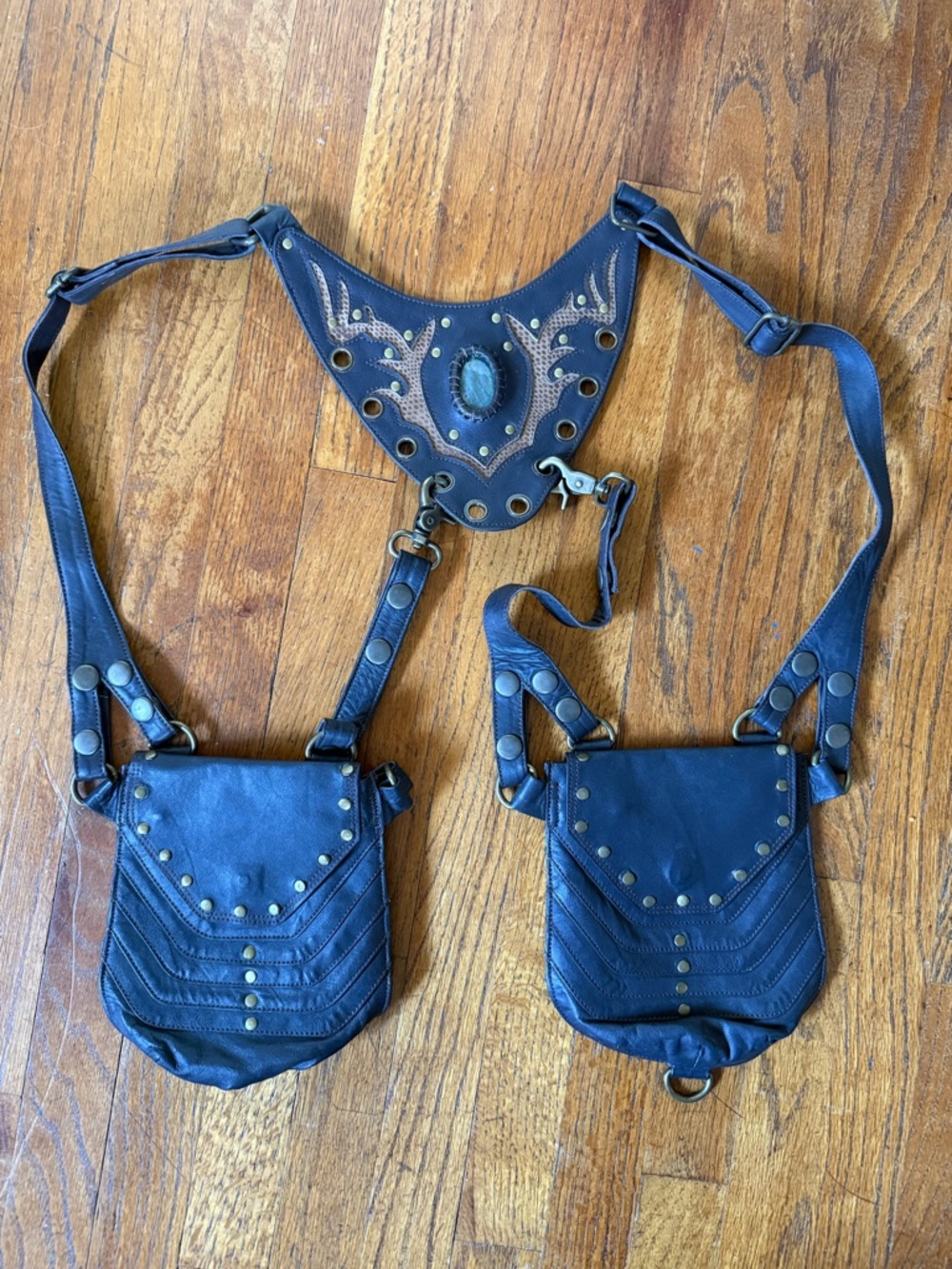Brown leather shoulder harness - festival wear or Burning Man